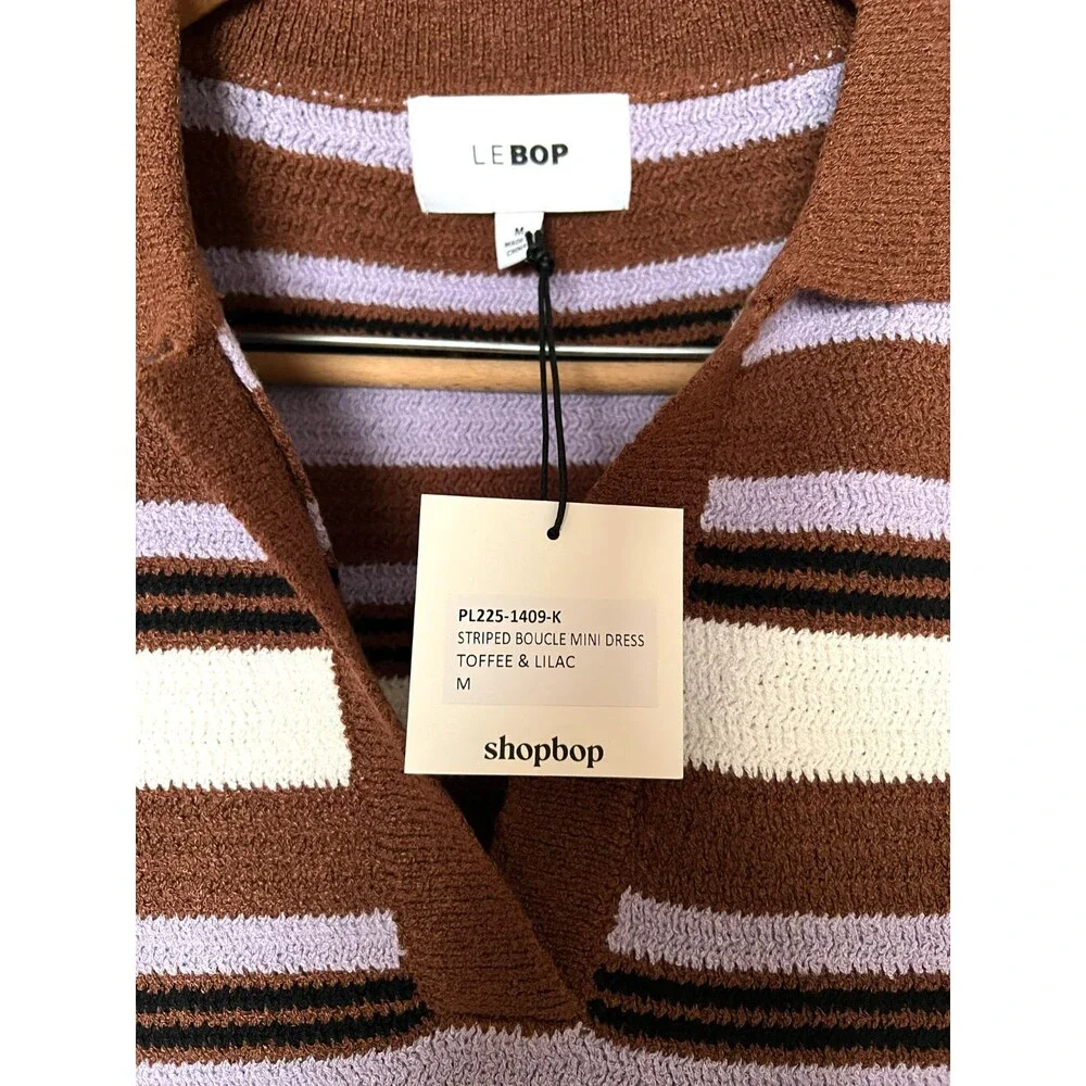 NEW Le Bop Sporty Stripes Bouclé Knit Polo Collared Mini Dress Size M